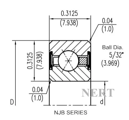 NJB(Φ7.938mm)薄壁密封四点接触球轴承剖面图