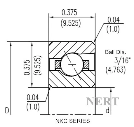 NKC(Φ9.525)等截面薄壁角接触球轴承剖面