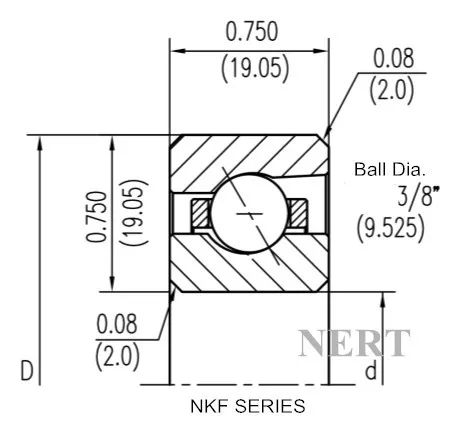 NKF(Φ19.05)等截面薄壁角接触球轴承剖面