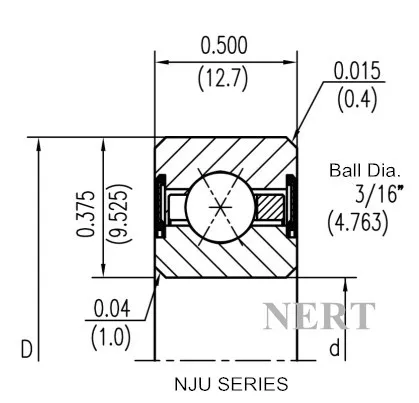 NJU(Φ12.7mm)薄壁密封四点接触球轴承剖面图