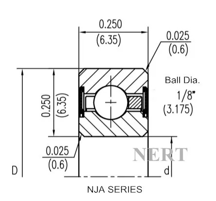 NJA(Φ6.35mm)薄壁密封深沟球轴承剖面