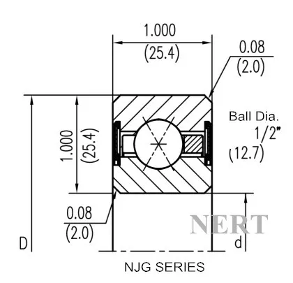 NJG(Φ25.4 mm)薄壁密封四点接触球轴承剖面图