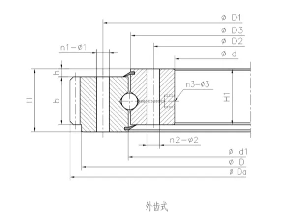 外齿式四点接触球转盘轴承结构尺寸图