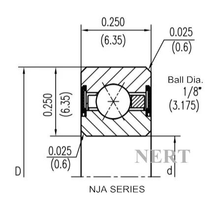 NJA(Φ6.35mm)薄壁密封四点接触球轴承剖面